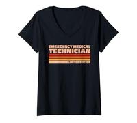 Womens Emergency Medical Technician Retro Sunrise V-Neck T-Shirt
