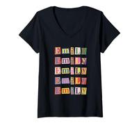 Women's Emily - Name Magazine Cutout Paper Personalized V-Neck T-Shirt