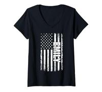 Womens Emily Personal Name American Flag Retro Women Funny V-Neck T-Shirt