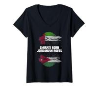 Womens Emirati Born Jordanian Roots UAE Jordan Heritage V-Neck T-Shirt