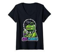 Women's Emo Dinosaur Sad Dino Emotional Dinosaur Existential Dino V-Neck T-Shirt