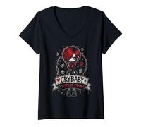 Women's Emo Goth Girl Aesthetic Black Heart Alternative Gothic V-Neck T-Shirt
