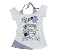 Women's Emo Grunge T Shirts - Vintage Y2K Fake 2 Piece Graphic Halter Neck Baby Tee Gothic Aesthetic Short Sleeve Crop Top Alt Streetwear Cyber Punk Summer Harajuku (White,S)