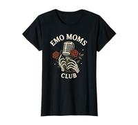 Womens Emo Moms Club Microphone with Roses Punk Design T-Shirt