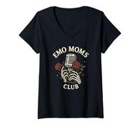Womens Emo Moms Club Microphone with Roses Punk Design V-Neck T-Shirt