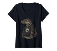 Women's Emo Mosasaurus Goth Punk Skull Funny Dinosaur Meme V-Neck T-Shirt
