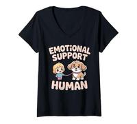 Womens Emotional Support Human Cute Dog and Owner V-Neck T-Shirt