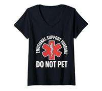 Womens Emotional Support Husband Do Not Pet V-Neck T-Shirt