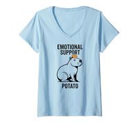 Women's Emotional Support Potato Capybara Funny Animal Graphic Lover V-Neck T-Shirt
