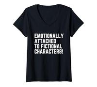 Women's Emotionally Attached to Fictional Characters Funny Book Love V-Neck T-Shirt