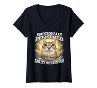 Women's Emotionally Devastated Cat Meme 9AM Funny Design V-Neck T-Shirt
