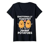 Women's Emotionally Supported by Jacket Potatoes Funny Baked Spuds V-Neck T-Shirt