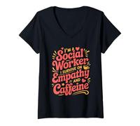 Women's Empathy Caffeine Profession Clinical School Social Worker V-Neck T-Shirt