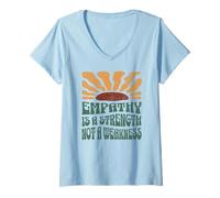 Womens Empathy Is Strength Not Weakness Boho Floral Distressed Kind V-Neck T-Shirt