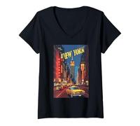 Womens Empire State Shines Over New York The City That Never Sleeps V-Neck T-Shirt