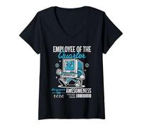 Womens Employee of the Quarter Computer Office Job Loyalty Reward V-Neck T-Shirt