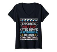 Womens Employees Stop Crying Before Returning to Work Christmas V-Neck T-Shirt