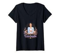 Women's Empowered Unbreakable Woman Strength Floral Art V-Neck T-Shirt