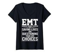 Women's EMT Saving Lives and Questioning Your Life Choices Graphics V-Neck T-Shirt