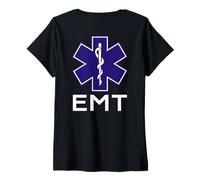 Women's EMT Uniform Emergency Medical Technician On Duty Back Side V-Neck T-Shirt