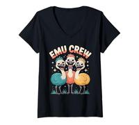 Womens Emu Crew Funny Cartoon Aussie Outback Bird Birthday Party V-Neck T-Shirt