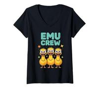 Womens Emu Crew Funny Cartoon Aussie Outback Bird Birthday Party V-Neck T-Shirt