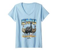 Women's Emu Vintage 70s 90s Retro Emu Birds Animal Lover Emu V-Neck T-Shirt