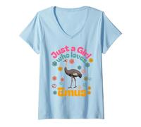 Womens Emus Bird Funny Just a Girl who Love emu mom Daughter Niece V-Neck T-Shirt