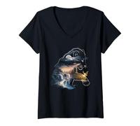 Women's Enchanted Waterfall Forest with Moon Fairy Cub V-Neck T-Shirt