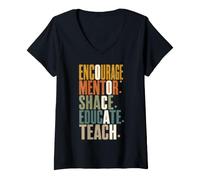 Women's Encourage Mentor Inspire Teacher Education Appreciation V-Neck T-Shirt