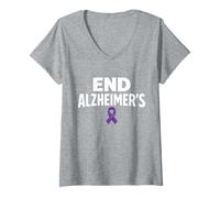 Women's End Alzheimer’s Purple Ribbon Awareness Ribbon Support V-Neck T-Shirt