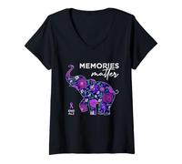 Womens End Alzheimers Elephant Memories Matter Alzheimers Awareness V-Neck T-Shirt