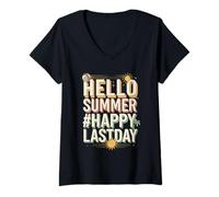 Womens End of School Hello Summer Sunglasses Art V-Neck T-Shirt