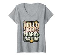 Womens End of School Hello Summer Sunglasses Art V-Neck T-Shirt