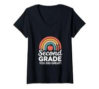Women's End of Year Second Grade You Did Great Rainbow V-Neck T-Shirt