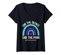 Womens End the Silence End the Pain Rainbow Suicide Awareness Month V-Neck T-Shirt