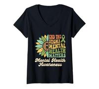 Women's End The Stigma Mental Health Matters Awareness Brain Illness V-Neck T-Shirt