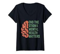 Womens End The Stigma Mental Health Matters V-Neck T-Shirt