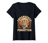 Women's Endangered Not Forgotten Tiger Wildlife Conservation V-Neck T-Shirt