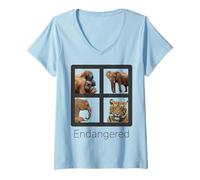 Women's Endangered Species Orangutan Tiger Elephants V-Neck T-Shirt
