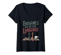 Womens Endgames are My Love Language Funny Chess Player V-Neck T-Shirt