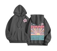Womens Endless Summer Graphic Hoodies Cute Casual Soft with Hood Outfits Workou Beach Hooded Sweaters Fashion Cartoon Trendy Lightweight College Comfort 2025 Fall Thin Women's Grey