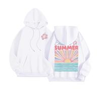 Women's Endless Summer Hoodies Y2K Loose Fit Graphic Beach with Hood Sweatshirts Thin Workou Casual Hooded Outfits Anime Pullover Fall Western Fashion with Designs Comfort Cool Cute White