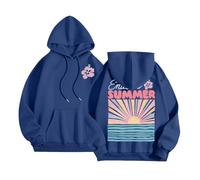 Women's Endless Summer Hoodies Y2K Loose Fit Graphic Beach with Hood Sweatshirts Thin Workou Casual Hooded Outfits Anime Pullover Fall Western Fashion with Designs Comfort Cool Cute Dark Blue