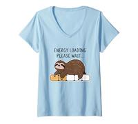Womens Energy Loading Please Wait Funny Sloth Saying Meme Lazy V-Neck T-Shirt