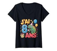 Womens Enfant Cheval gecko 8ans Anniversaire Garcon Fille lézard V-Neck T-Shirt