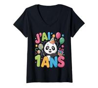 Womens Enfant Panda Enfant 1ans Anniversaire Garcon Fille Panda V-Neck T-Shirt