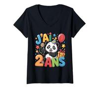 Womens Enfant Panda Enfant 2ans Anniversaire Garcon Fille Panda V-Neck T-Shirt