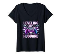 Womens Engagement for Groom Video Game Leveling Up to Husband V-Neck T-Shirt