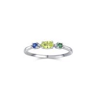 Women's Engagement Ring Bands Peridot 0.3ct Delicate Solid 18K White Gold Wedding Rings with Sapphire & Emerald for Women Size H 1/2